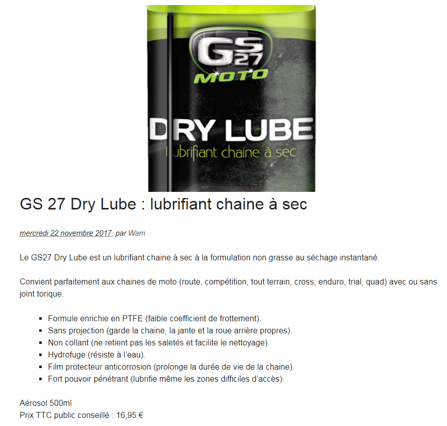 Dry Lube GS27 avec ASSO-SCOOTER